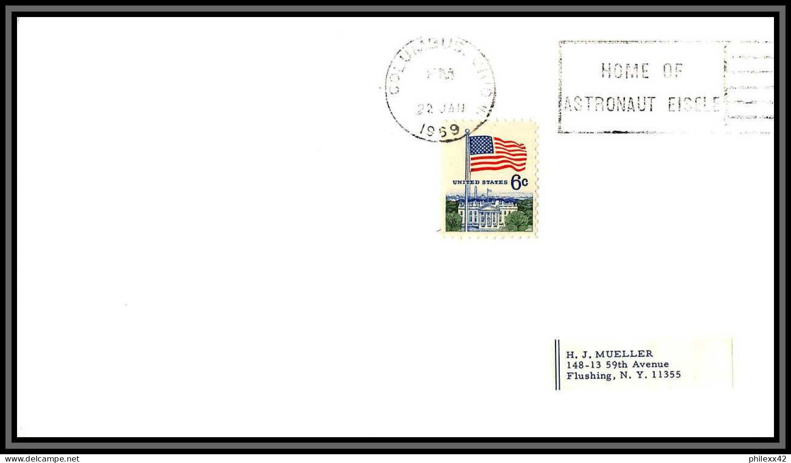 2391 Espace (space Raumfahrt) Lettre (cover Briefe) USA Columbus Home Of Eisele (ORBITING SOLAR OBSERVATORY) 22/1/1969 - United States