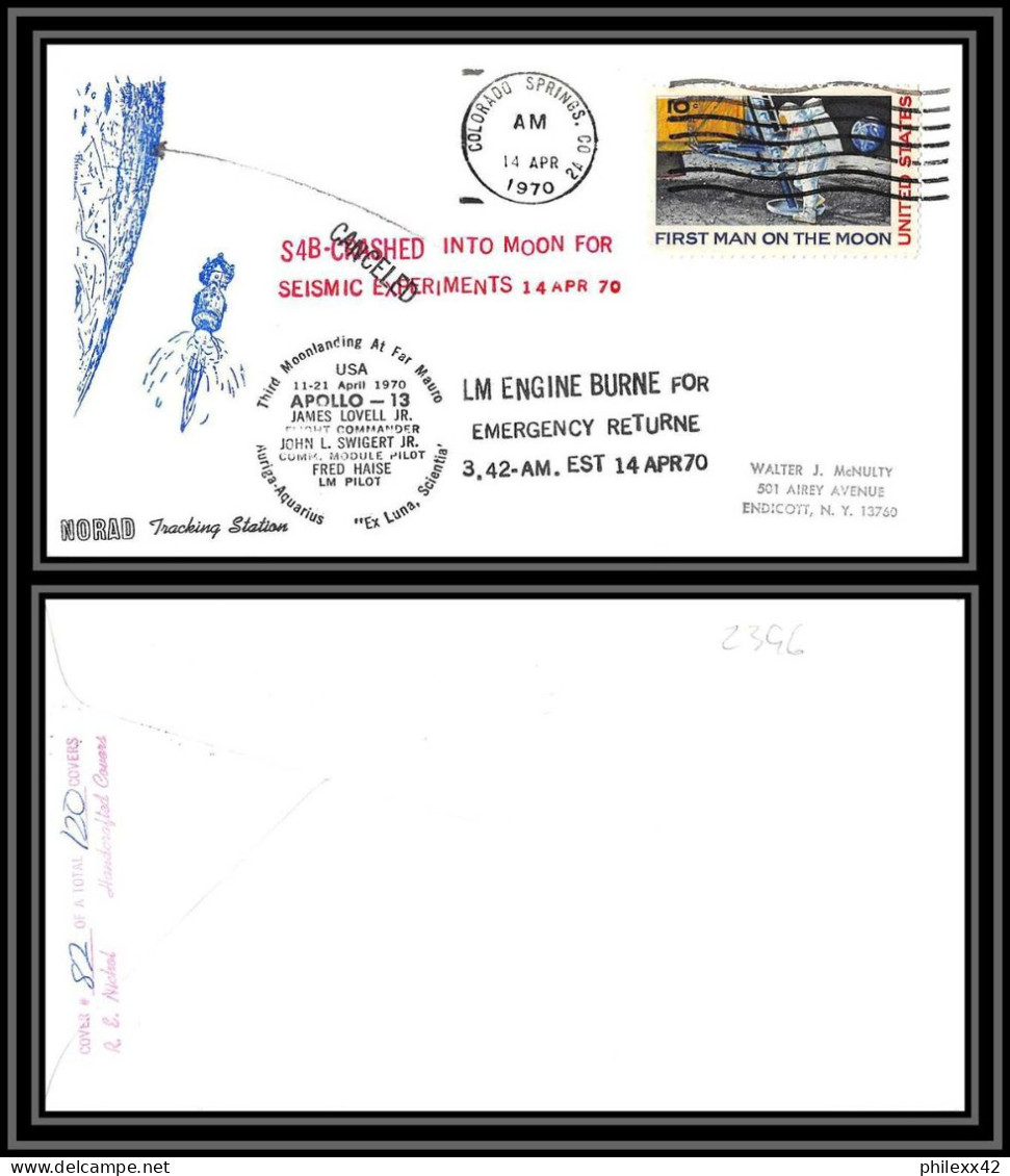 2396 USA Norad Apollo 13 S48 Crashed Into Moon For Seismic 14/4/1970 Tirage 120 Espace Space Lettre (cover)  - United States