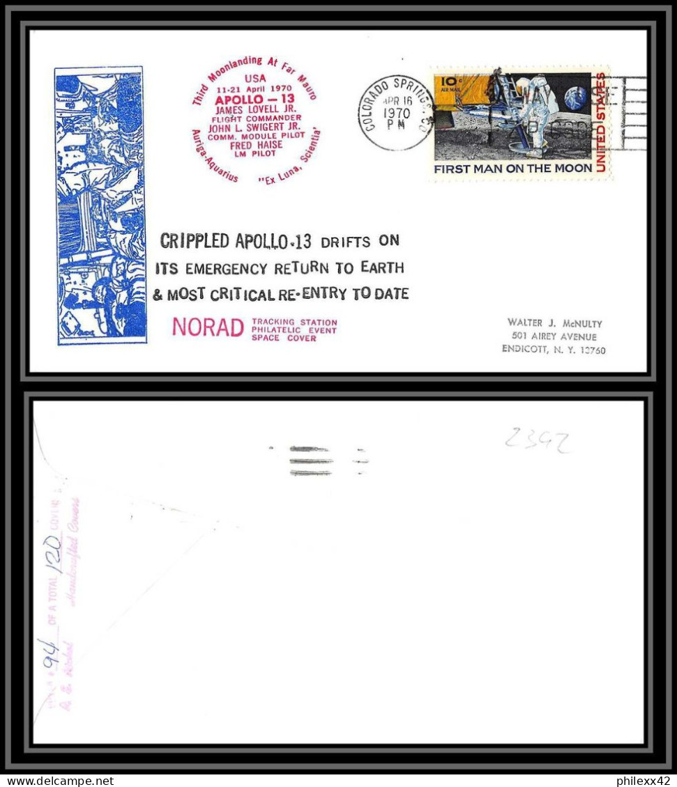 2392 USA- Crippled Apollo 13 Norad 16/4/1970 Tirage 120 Espace (space Raumfahrt) Lettre (cover Briefe)  - USA