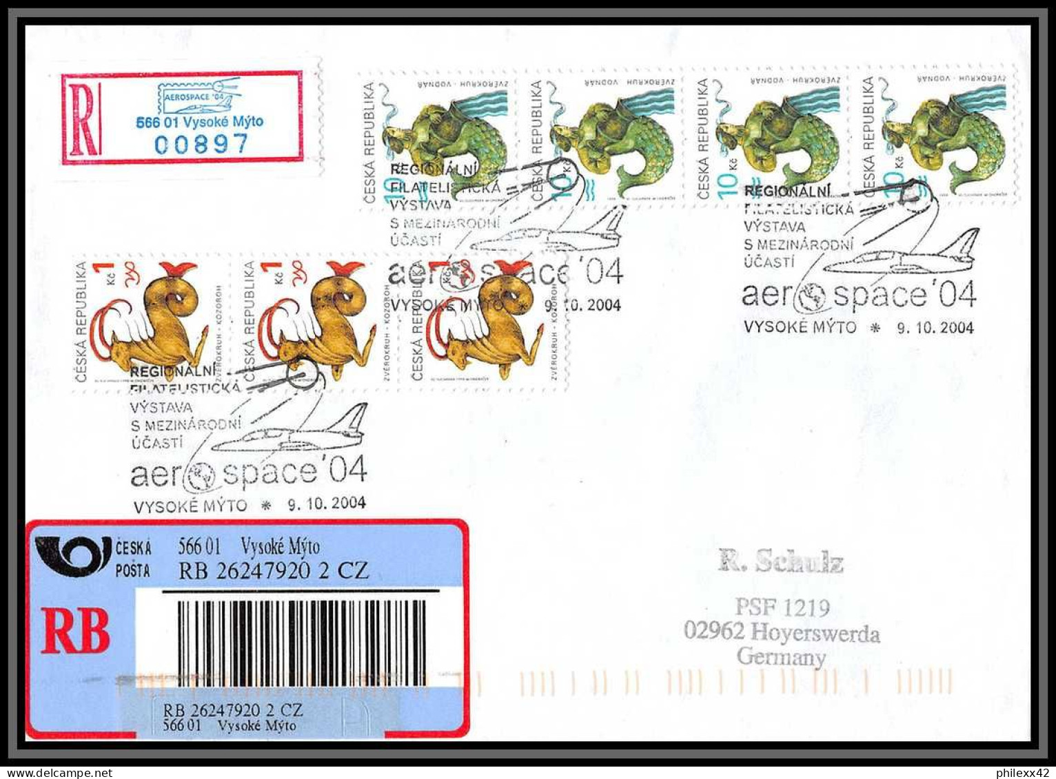 2375 Espace (space Raumfahrt) Lettre (cover) Ceska Republika 9/10/2004 Aerospace 04 Vysoke Myto Occasional R- Label - Etats-Unis