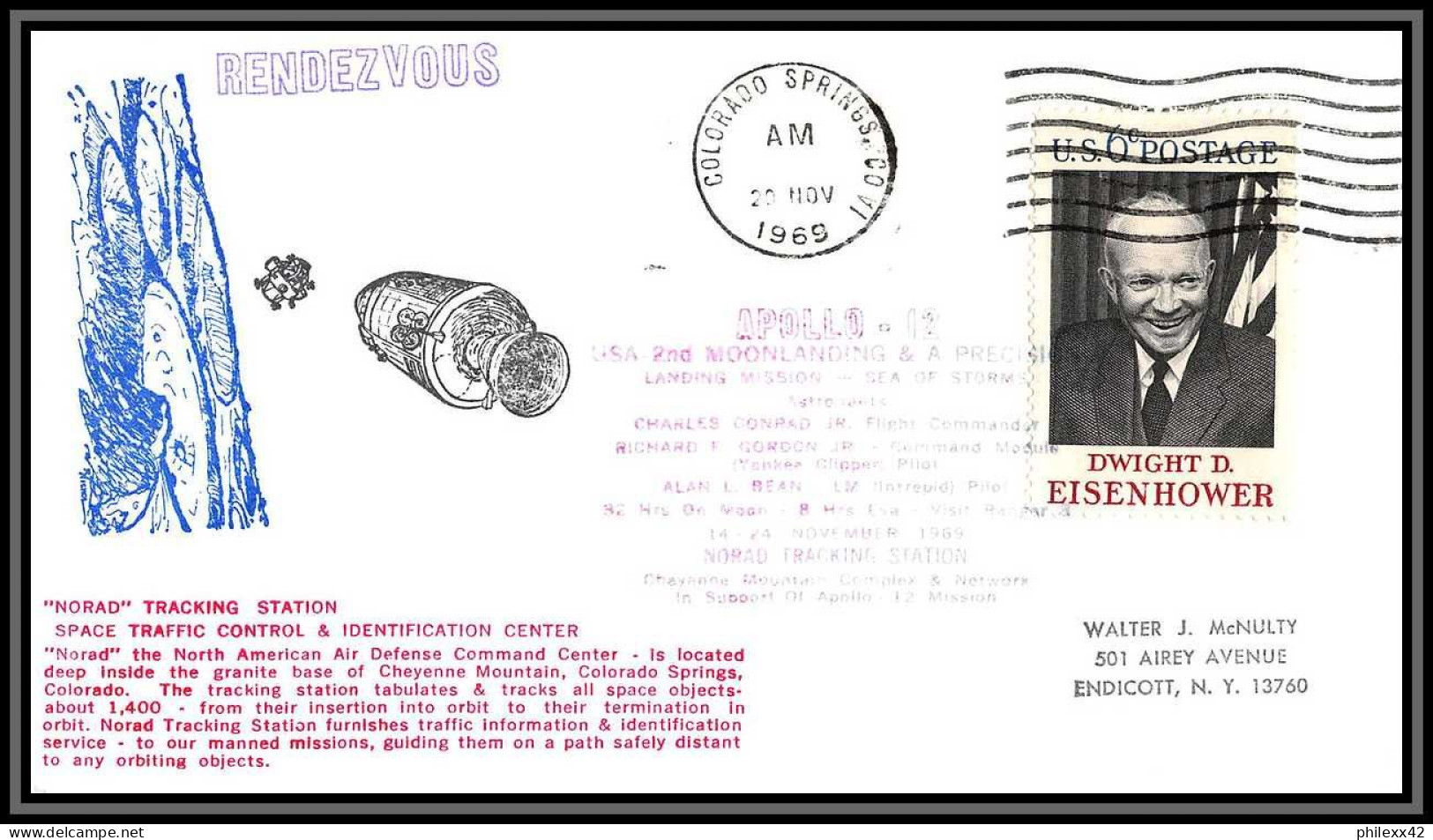 2386 Apollo 12 Rendez Vous Norad Tracking SATURN 5 20/11/1969 Tirage 100 Exemplaires Espace (space) Lettre (cover) USA-  - Verenigde Staten