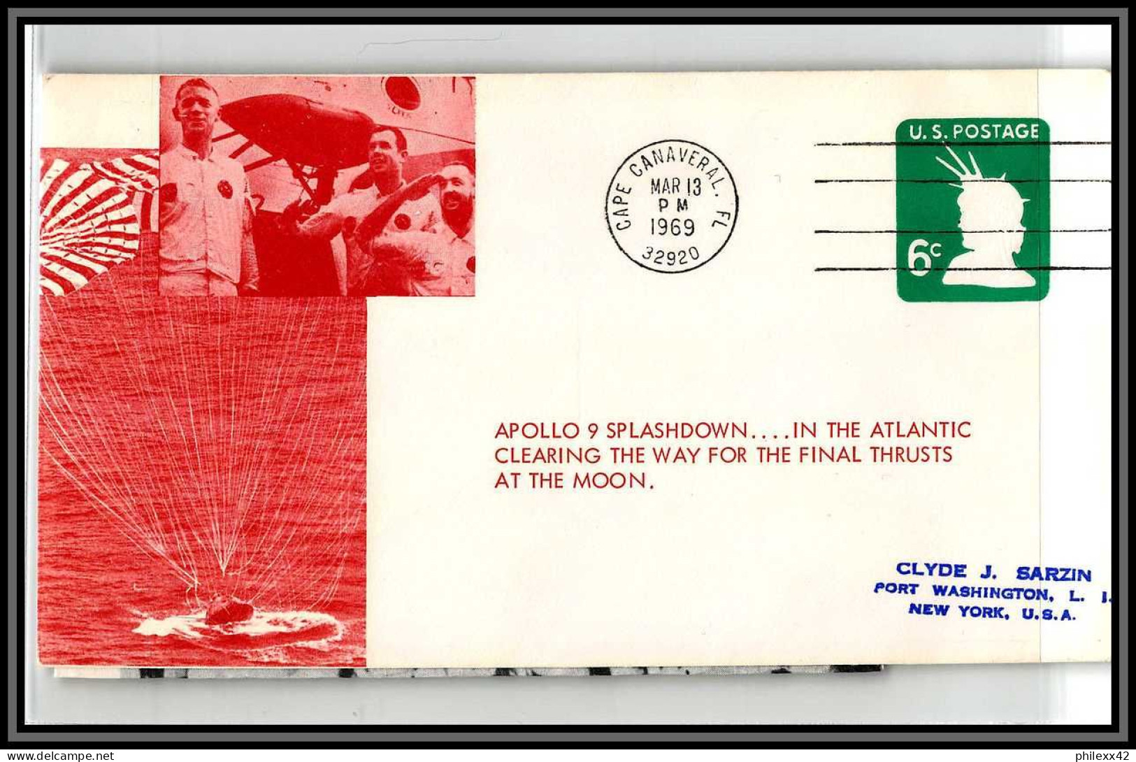 2376 Espace (space Raumfahrt) Entier Postal (Stamped Stationery) Usa- Apollo 9 Splashdown - SATURN 5 13/3/1969 - Stati Uniti