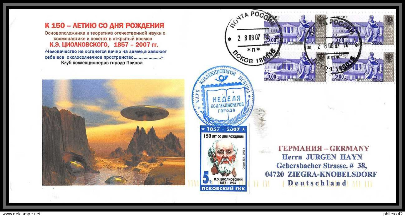 2317 Espace (space Raumfahrt) Lettre (cover Briefe) Russie (Russia Urss USSR) 288/2007 150 Ans Tsiolkovski De Tirage 75  - Russie & URSS