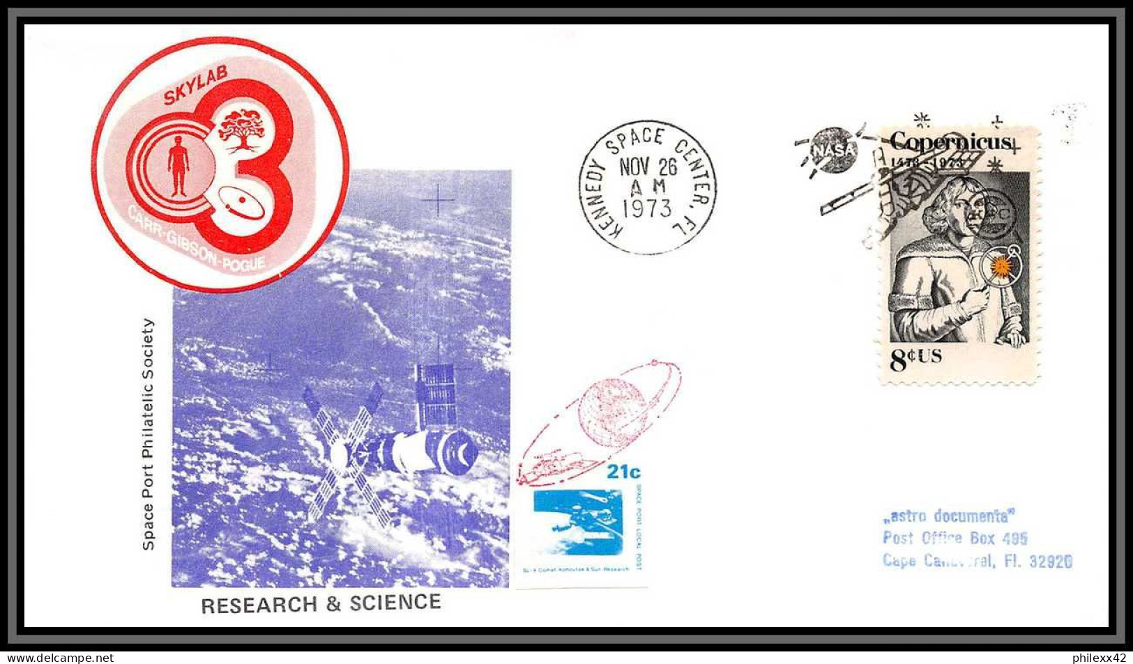 2257 Espace Space Lettre (cover Briefe) USA Skylab 4 SL 4 Research And Science 26/11/1973 Copernicus Copernic Copernico - United States