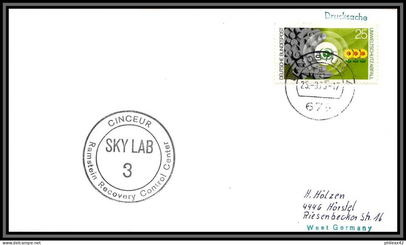 2247 Espace (space Raumfahrt) Lettre (cover Briefe) Allemagne (germany Bund) Skylab 3 Sl-3 Landing 25/9/1973 - USA