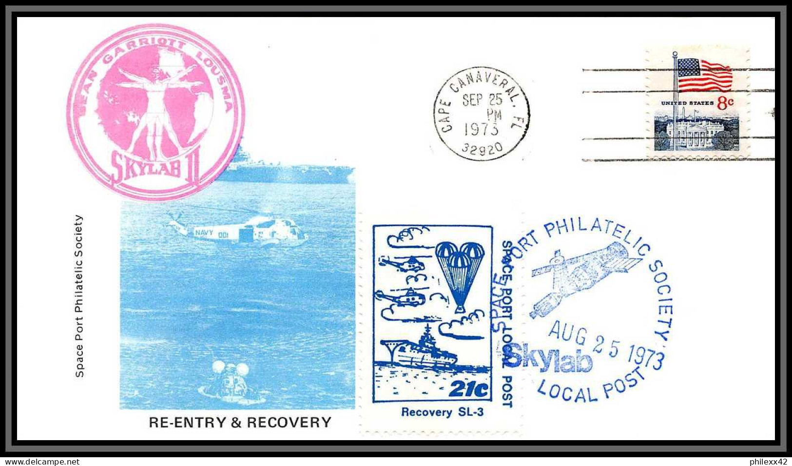 2248 Espace (space Raumfahrt) Lettre (cover Briefe) USA Skylab 3 Sl-3 Landing Re Entry & Recovery 25/9/1973 - Stati Uniti