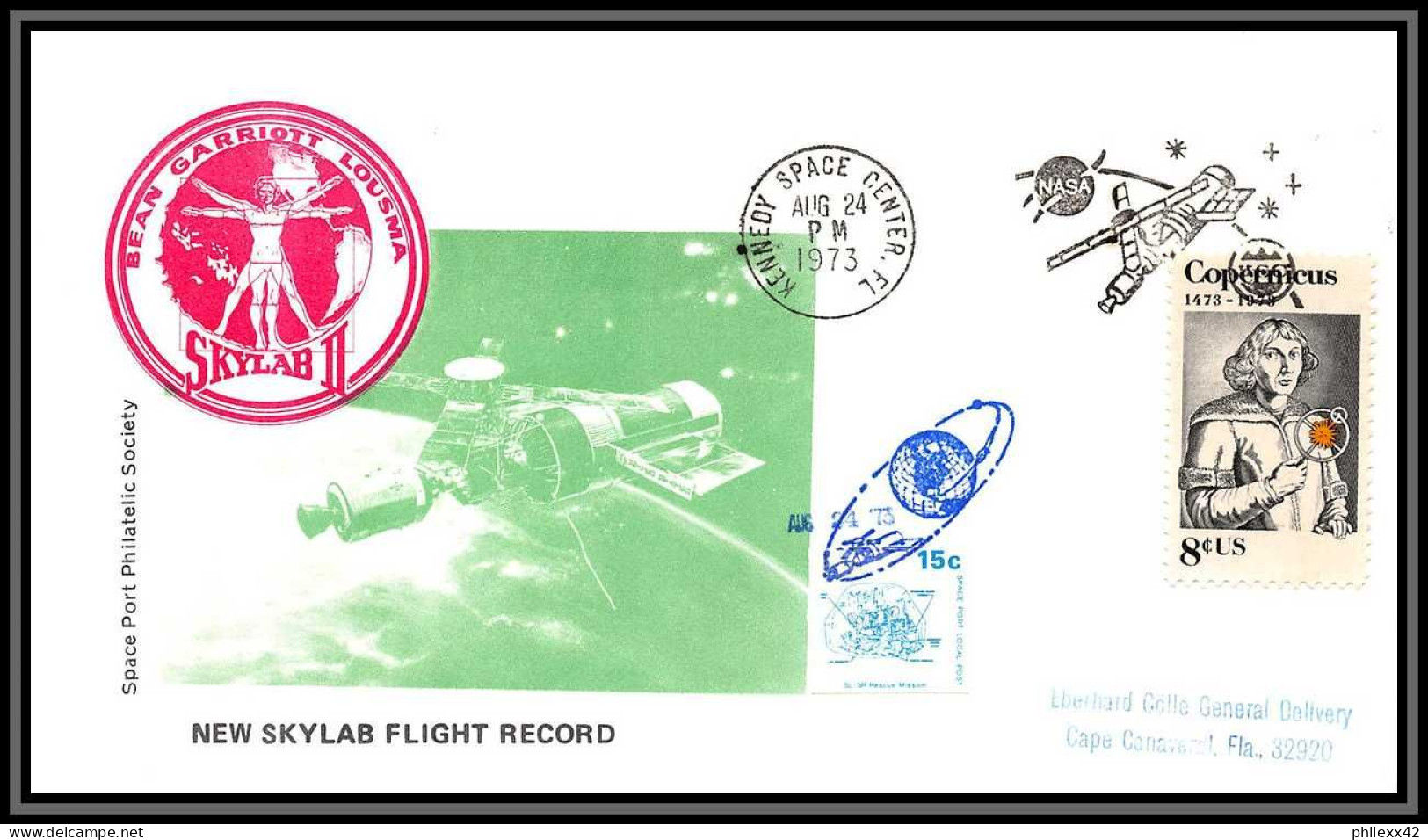 2244 Espace Space Lettre (cover Briefe) USA Skylab 3 Sl-3 Flight Record 24/8/1973 Copernicus Copernic Copernico - USA