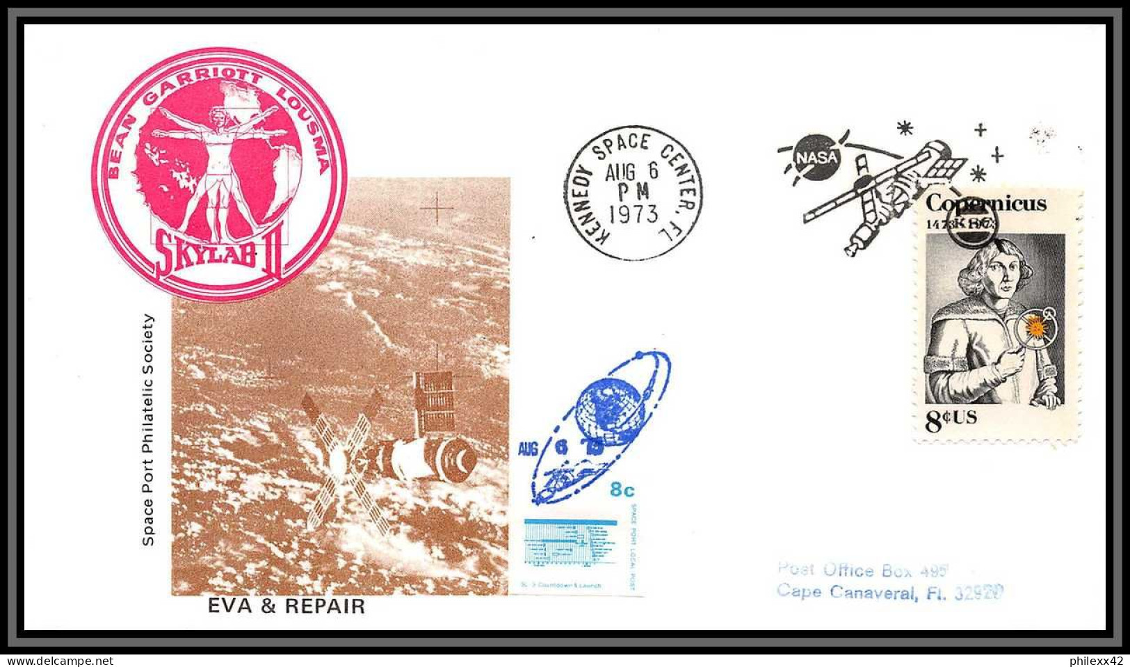 2240 Espace Space Lettre (cover Briefe) USA Skylab 3 Sl-3 Eva And Repair 6/8/1973 Copernicus Copernic Copernico - Etats-Unis