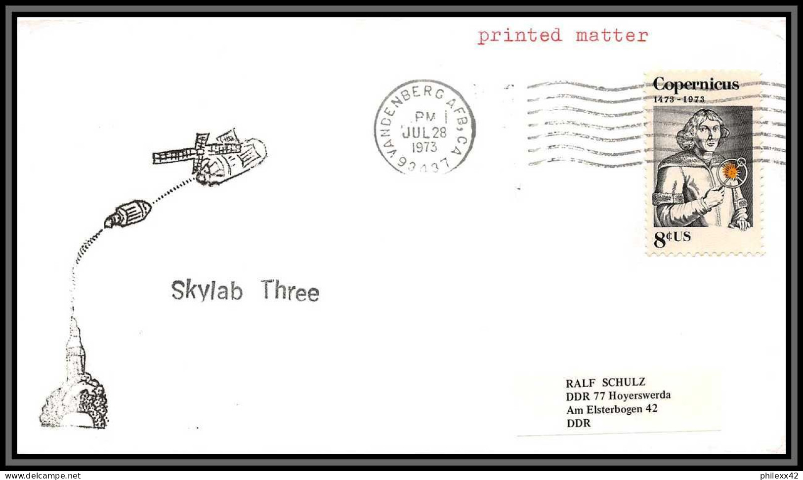 2237 Espace Space Lettre (cover Briefe) USA Skylab 3 Sl-3 Launch 28/7/1973 Vandenberg Copernicus Copernic Copernico - Verenigde Staten