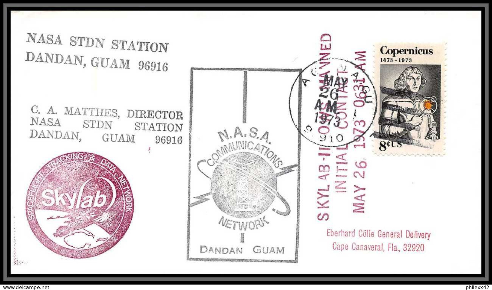 2225 Espace (space Raumfahrt) Lettre (cover Briefe) USA Skylab 2 Dandan Guam 26/5/1973 Copernicus Copernic Copernico - Etats-Unis