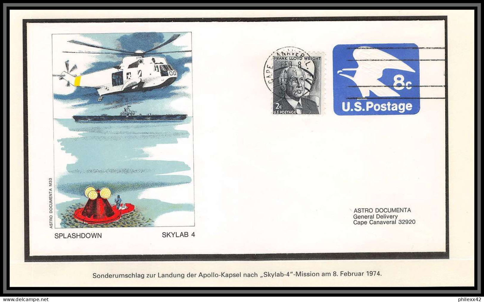 2212Xa Lettre (cover Briefe) Usa Skylab 4 Eva / Splasdown Astro Documenta 1973 Helicopter Entier Stationery - USA