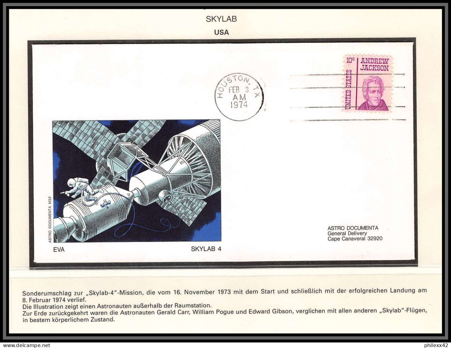 2212X Lettre (cover Briefe) Usa Skylab 4 Eva / Splasdown Astro Documenta 1973 - Estados Unidos