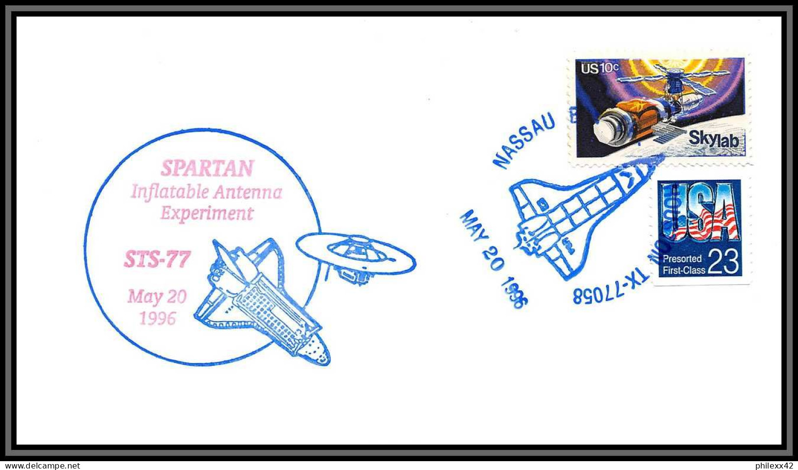 2174 Espace (space Raumfahrt) Lettre (cover Briefe) Nasau Bay Spartan USA Sts- 77 Endeavour Navette Shuttle 20/5/1996  - Etats-Unis