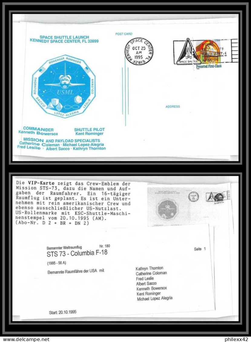 2150 Espace (space Raumfahrt) Lettre (cover Briefe) USA Sts-73 Start Columbia Navette Shuttle 20/10/1995 - Stati Uniti