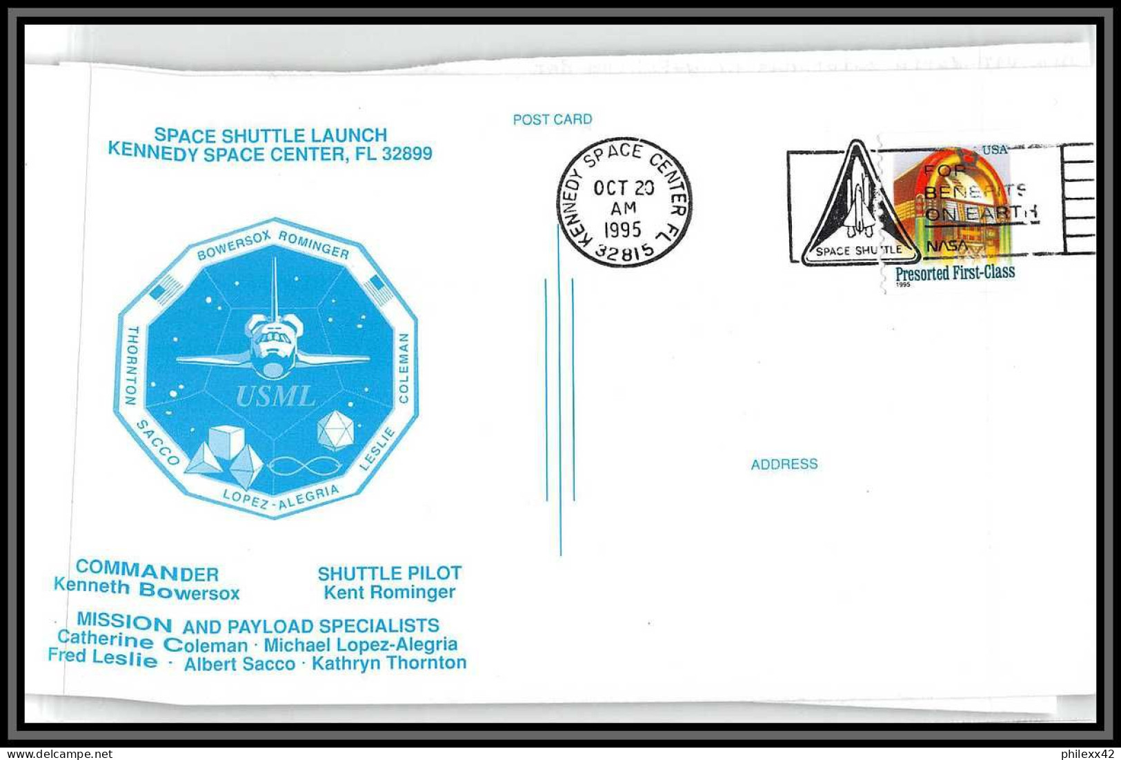2150 Espace (space Raumfahrt) Lettre (cover Briefe) USA Sts-73 Start Columbia Navette Shuttle 20/10/1995 - Verenigde Staten