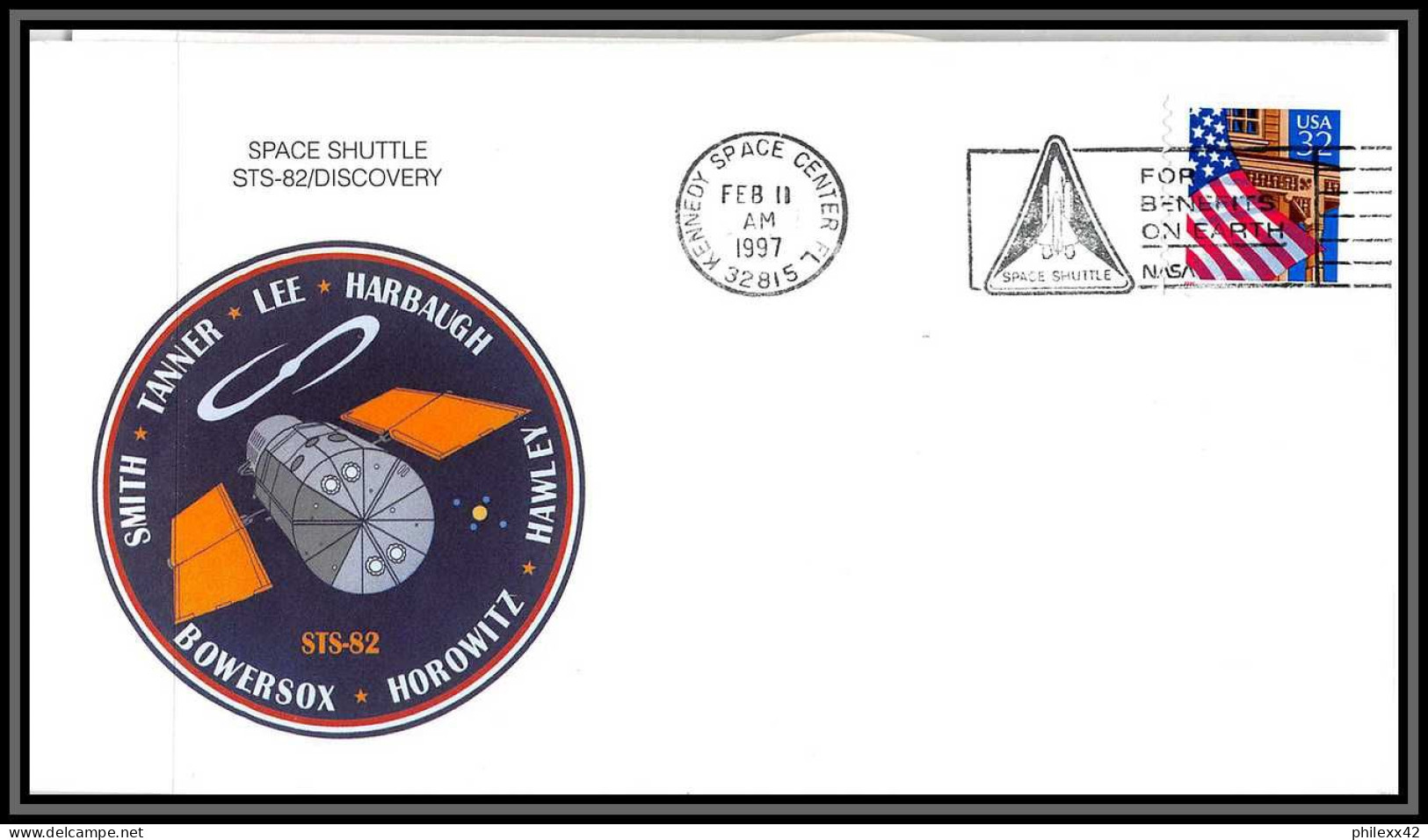2196 Espace (space Raumfahrt) Lettre (cover) USA Sts-82 Discovery Shuttle (navette) 11/2/1997 + Stickers (autocollant) - Stati Uniti