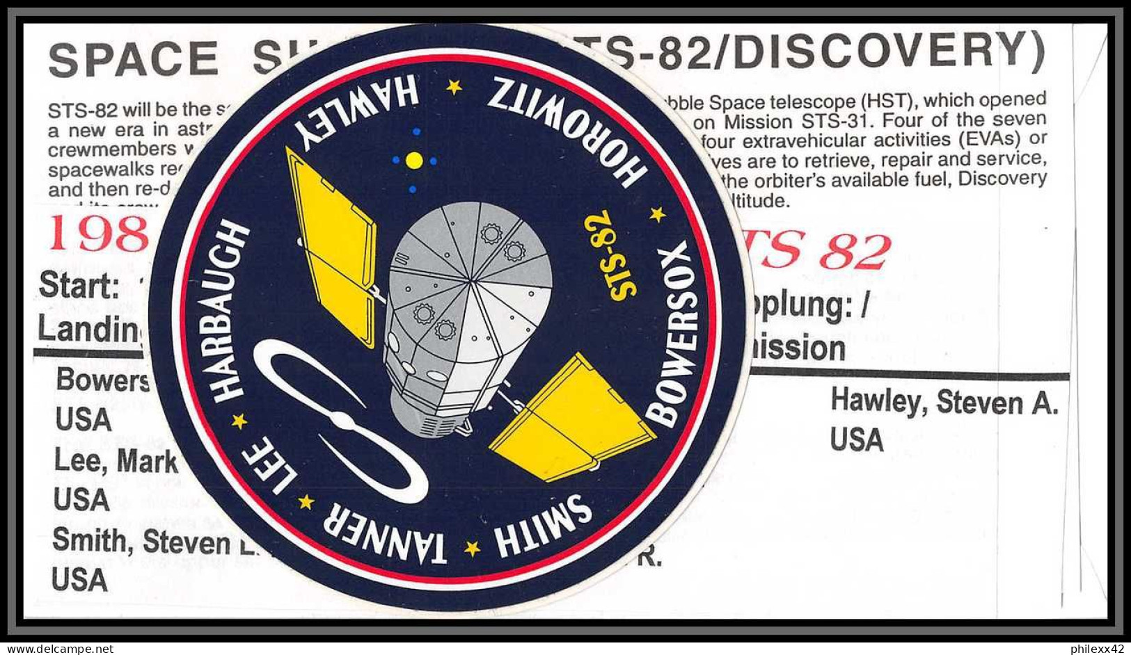 2196 Espace (space Raumfahrt) Lettre (cover) USA Sts-82 Discovery Shuttle (navette) 11/2/1997 + Stickers (autocollant) - Stati Uniti
