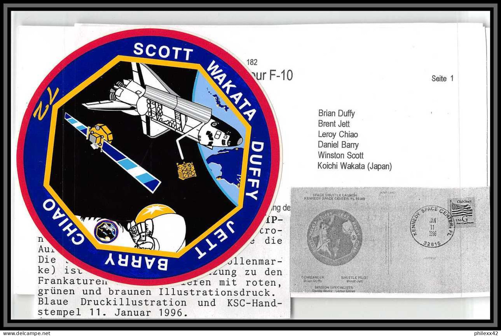 2155 Espace (space Raumfahrt) Lettre (cover) USA Sts-72 Start Endeavour Navette Shuttle 11/1/1996 + Stickers Autocollant - Stati Uniti