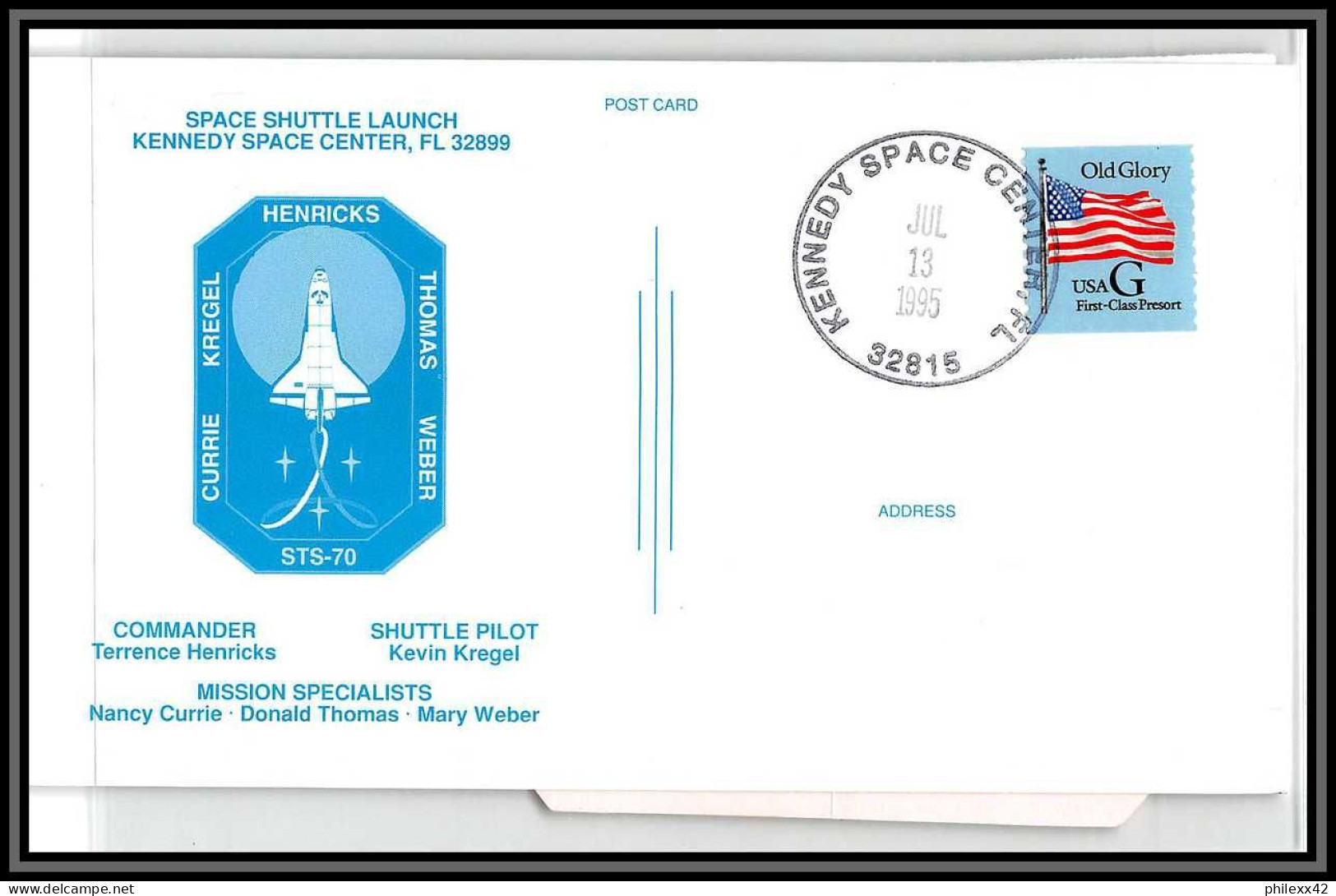 2138 Espace (space Raumfahrt) Lettre (cover) USA - STS 70 Discovery Shuttle (navette) 13/7/1995 + Stickers (autocollant) - Verenigde Staten