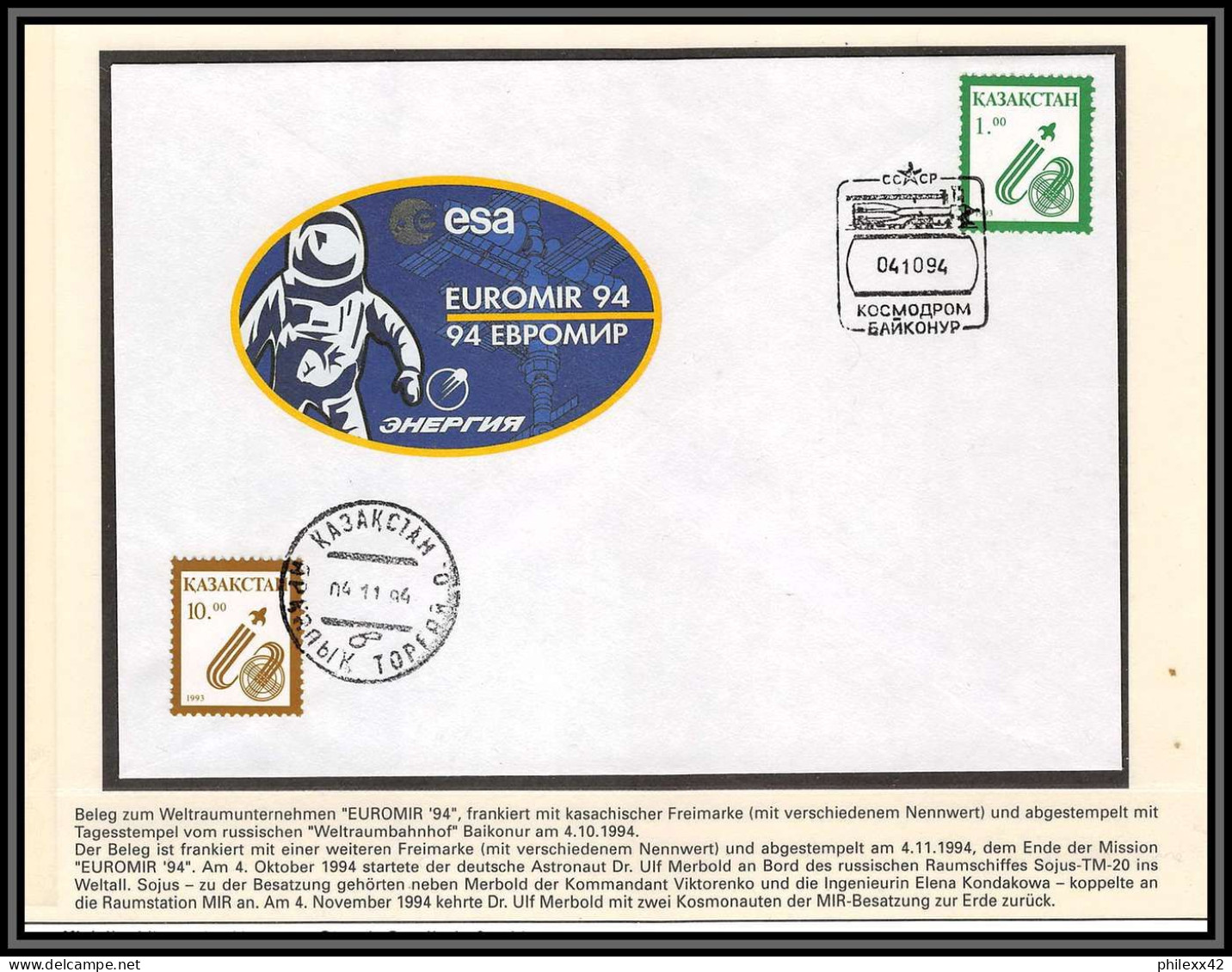 1984X Espace (space Raumfahrt) Lettre (cover Briefe) Kazakhstan (ka3akctah) Euromir 94 Soyuz (soyouz) Arkalyk 04/11/1994 - Asia