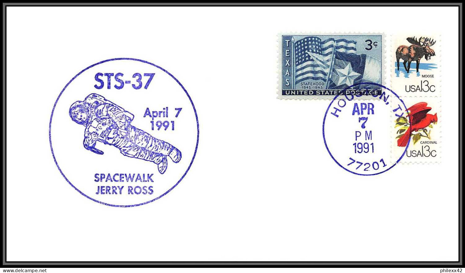 1857 Espace (space Raumfahrt) Lettre (cover Briefe) USA STS 37 Atlantis Navette Shuttle Spacework Ross 7/4/1991 - United States