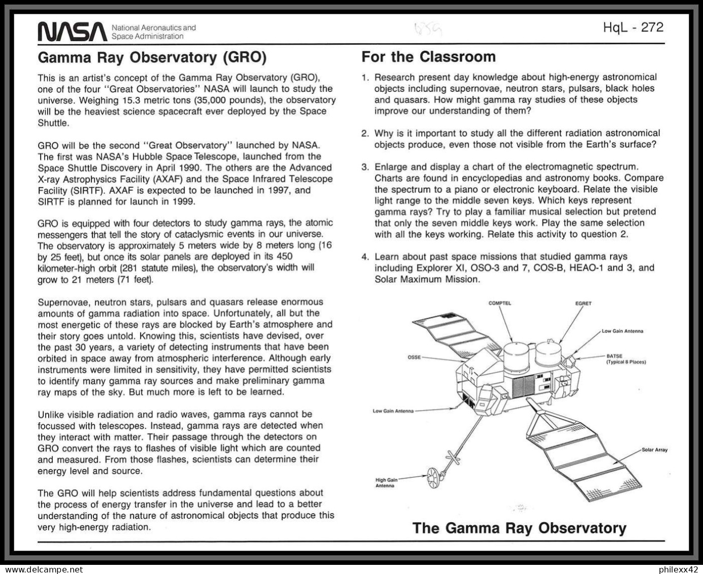 1861X Espace (space Raumfahrt) Photo Géante 20x26 Cm Usa 7/4/1991 Gamma Ray Observatory - United States