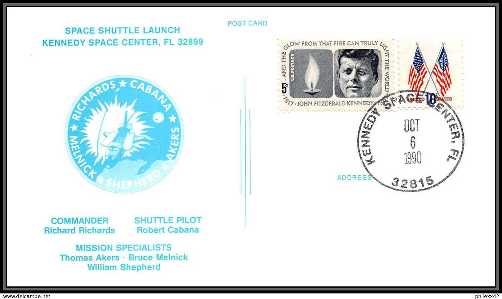 1843 Espace (space Raumfahrt) Lettre (cover Briefe) USA Start STS 41 Discovery Shuttle (navette) 6/10/1990 - Stati Uniti
