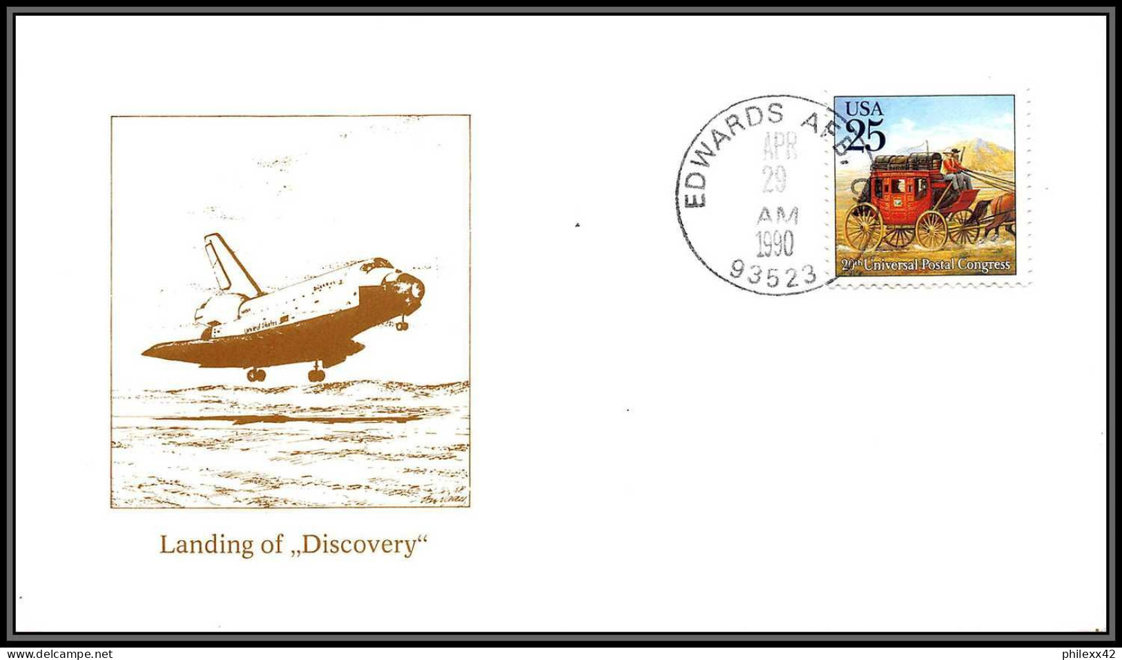 1837 Espace (space Raumfahrt) Lettre (cover Briefe) USA Landing STS 31 Discovery Shuttle (navette) - 29/4/1990 - USA