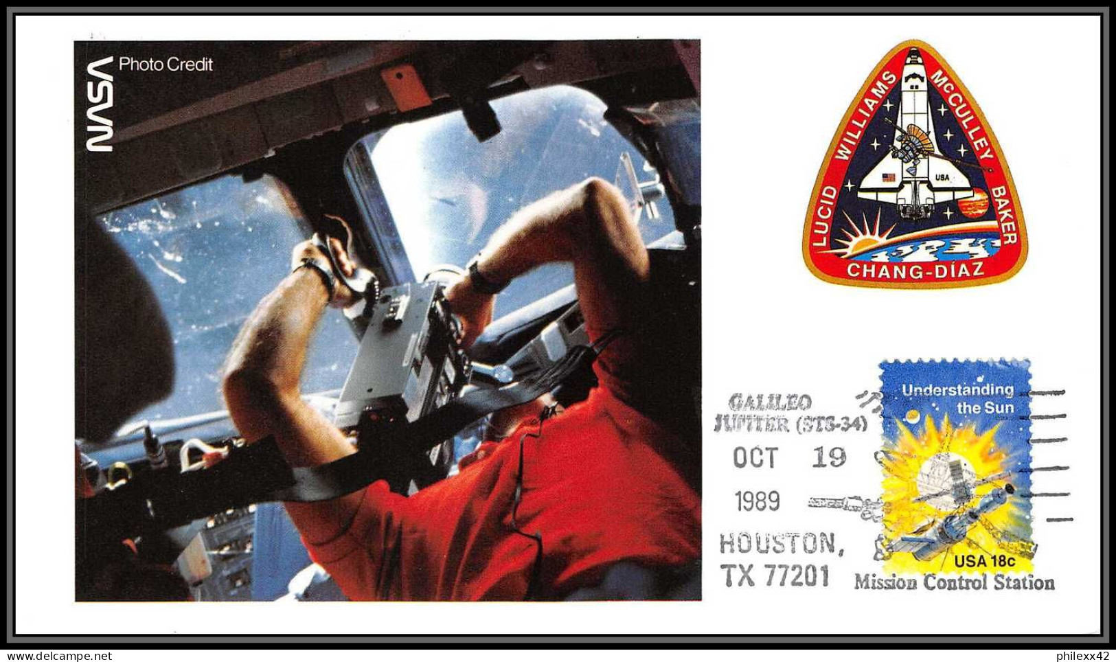 1821 Espace (space Raumfahrt) Carte Maximum (card) USA STS 34 Atlantis Navette Shuttle Houston 19/10/1989 - Stati Uniti