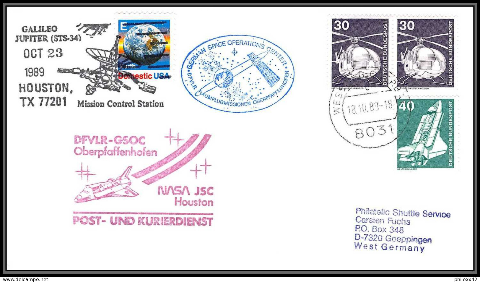 1823 Espace (space Lettre (cover) USA Start STS 34 Atlantis Navette Shuttle 18/10/1989 Allemagne (germany Bund) - Stati Uniti