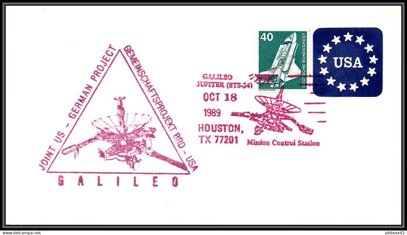 1818 Espace (space) Lettre (cover) USA STS 34 Start Aerospace Rescue Atlantis Navette Shuttle - 18/10/1989 - USA