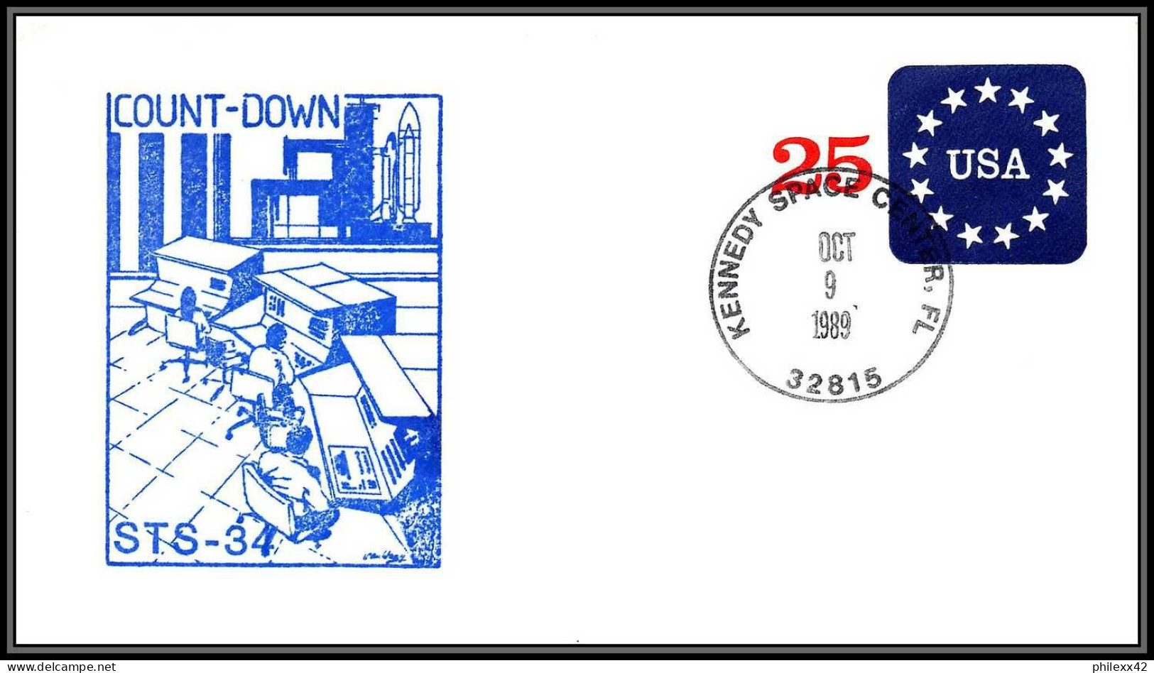 1814 Espace (space) Entier Postal (Stamped Stationery) USA STS 34 Count Down Atlantis Navette Shuttle - 9/10/1989 - United States