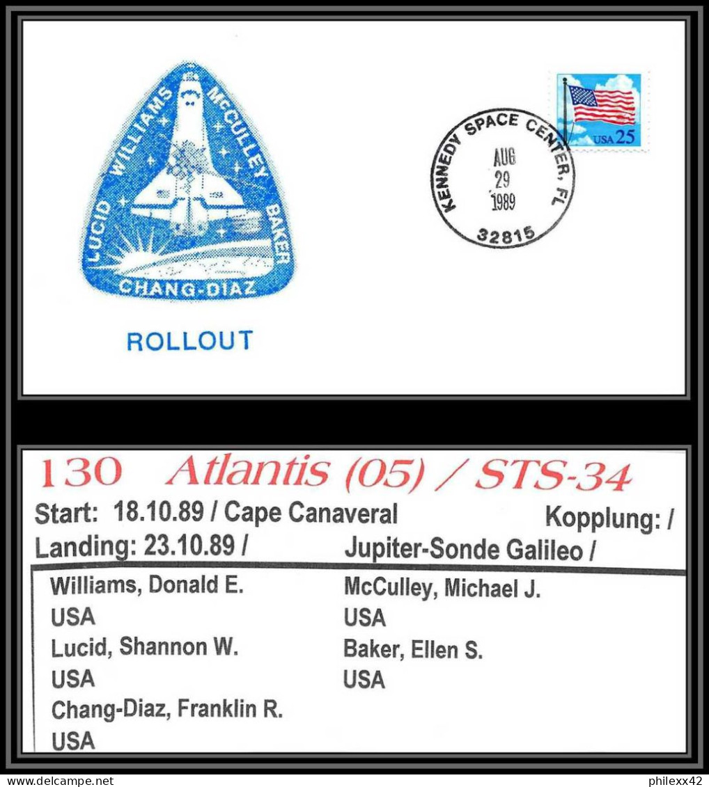 1813 Espace (space Raumfahrt) Lettre (cover Briefe) USA STS Rollout Atlantis Navette Shuttle - 29/8/1989 - Stati Uniti