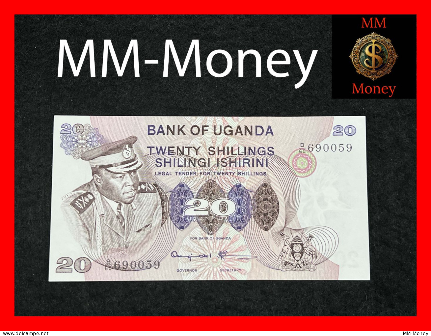UGANDA  20 Shillings  1973  P. 7  "scarce"   **Idi Amin**  UNC - Oeganda