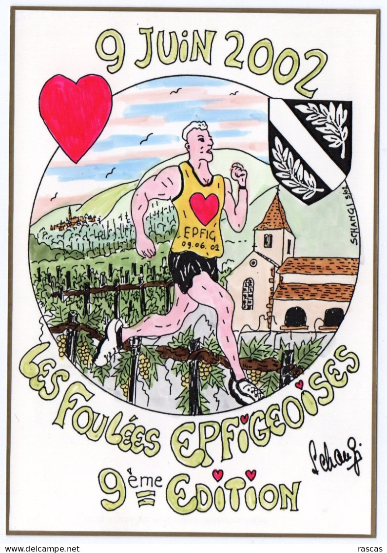 CLB - ATHLETISME - CPM - ILLUSTRATEUR SCHANGI - LES FOULEES EPFIGEOISES - 9 JUIN 2002 - DEDICACE DE L'AUTEUR - EPFIG - Atletismo