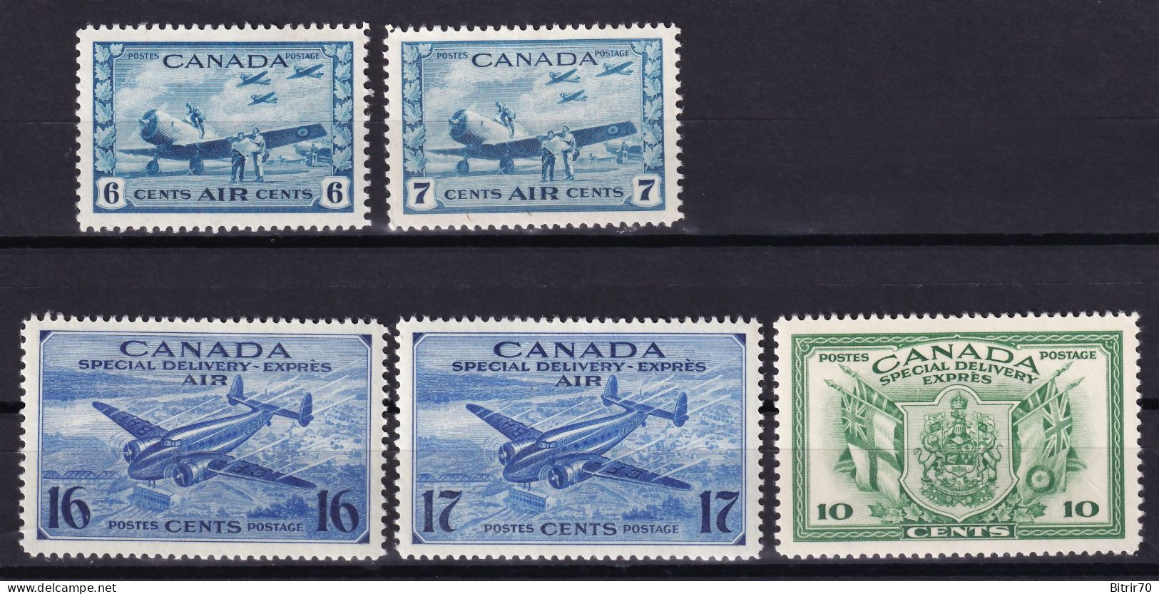 Canada. 1942-43  Y&T. 7 / 8, 9 / 10, 10, MNH. - Luchtpost