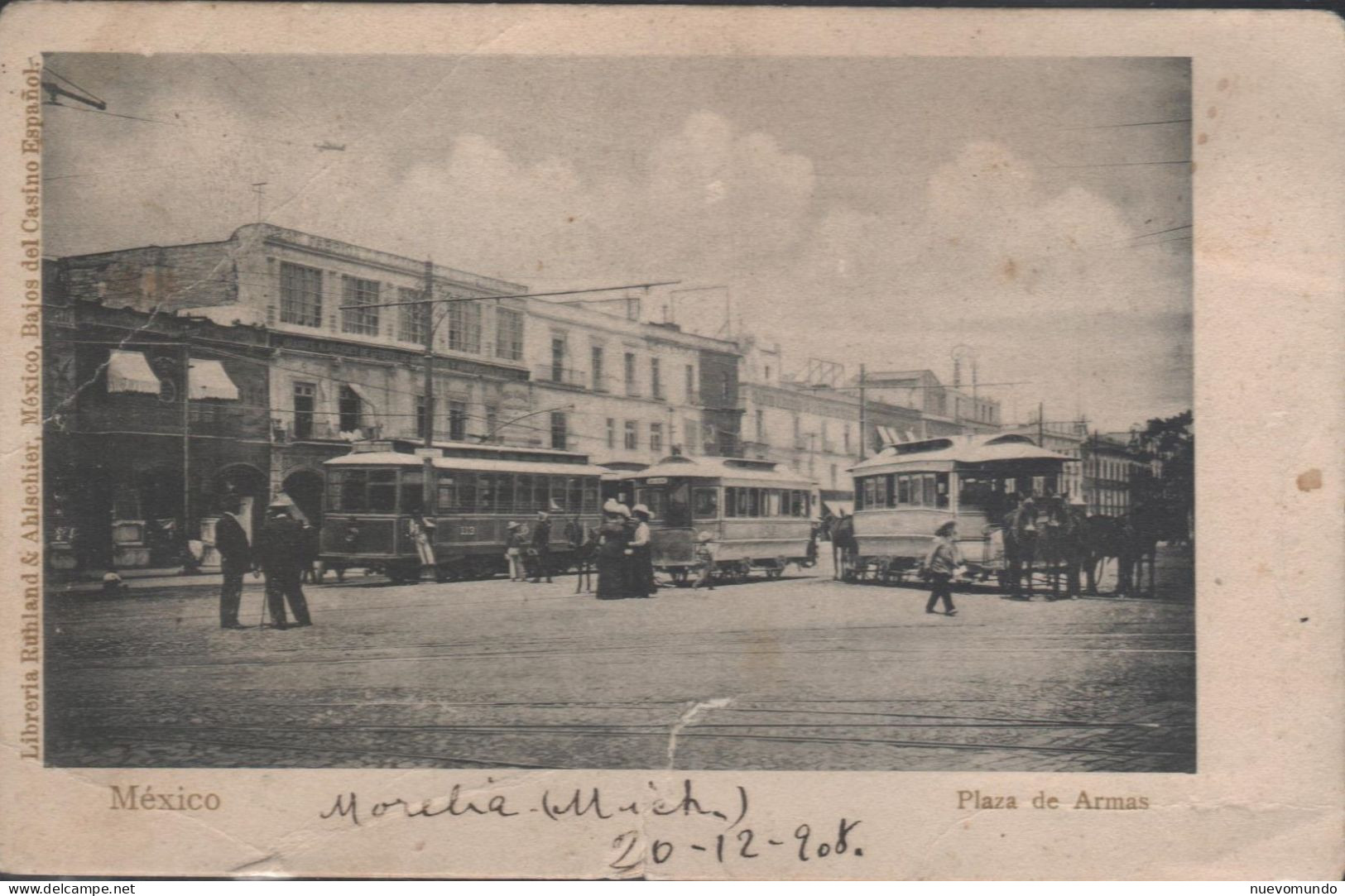 México.Plaza De Armas.Editor Ruhland & Ahlshier. Leve Corte.Esta Tarjeta Es Rara - Mexique