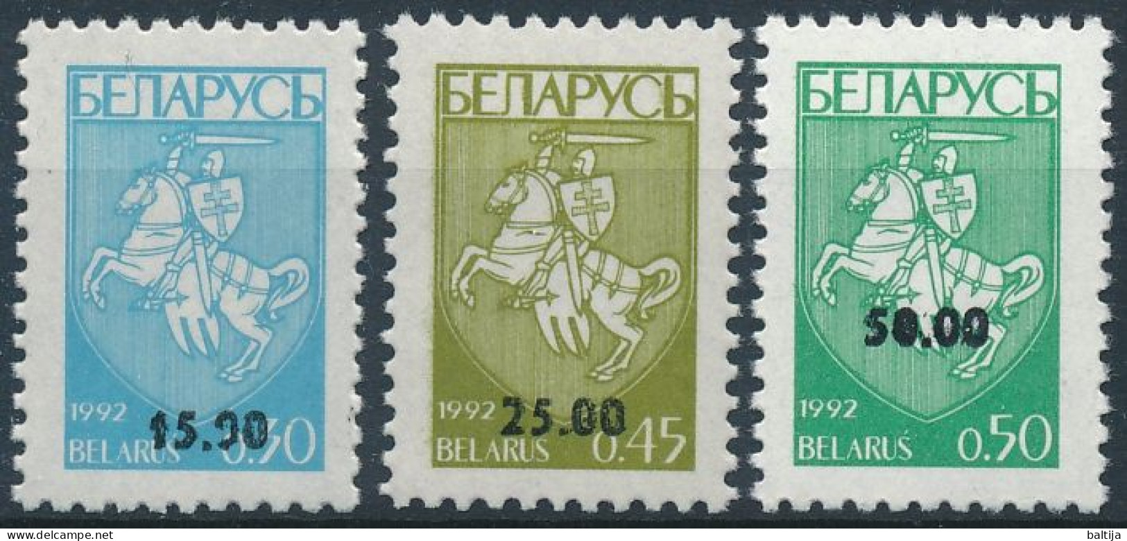 Mi 46-48 MNH ** Overprint / Standard, Definitives, Coat Of Arms, Knight - Bielorrusia
