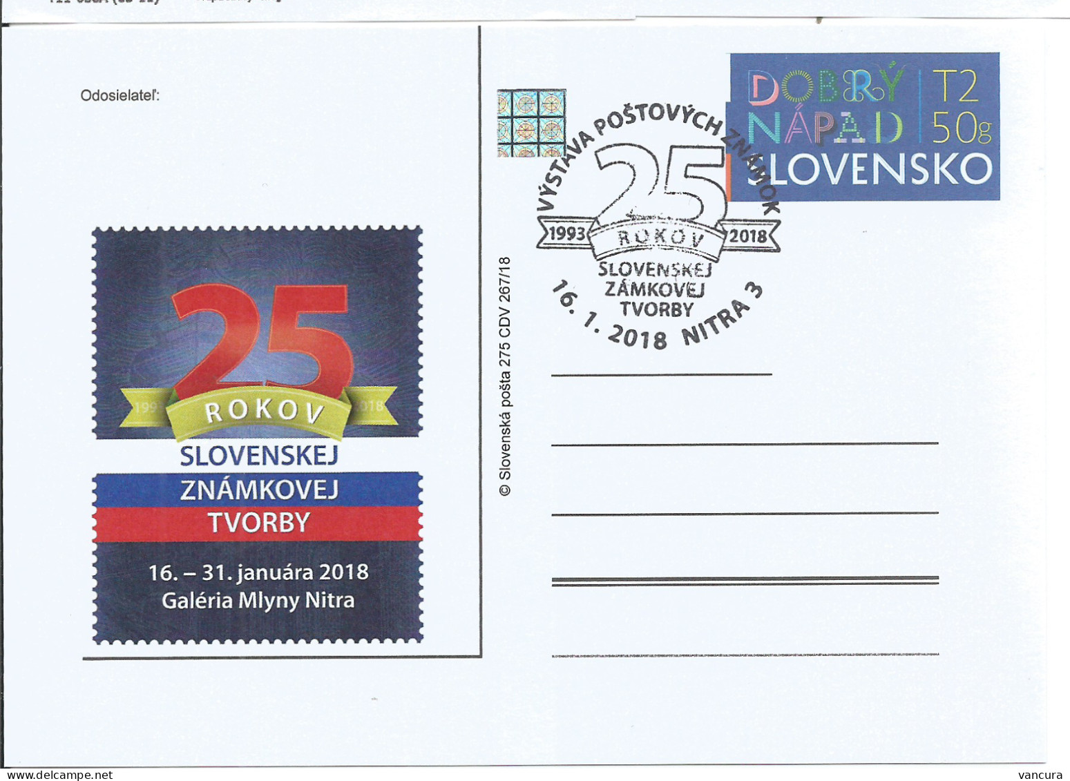 CDV 275 Slovakia 25TH ANNIVERSARY OF SLOVAK POSTAGE STAMP CREATIONS 2018 - Ansichtskarten