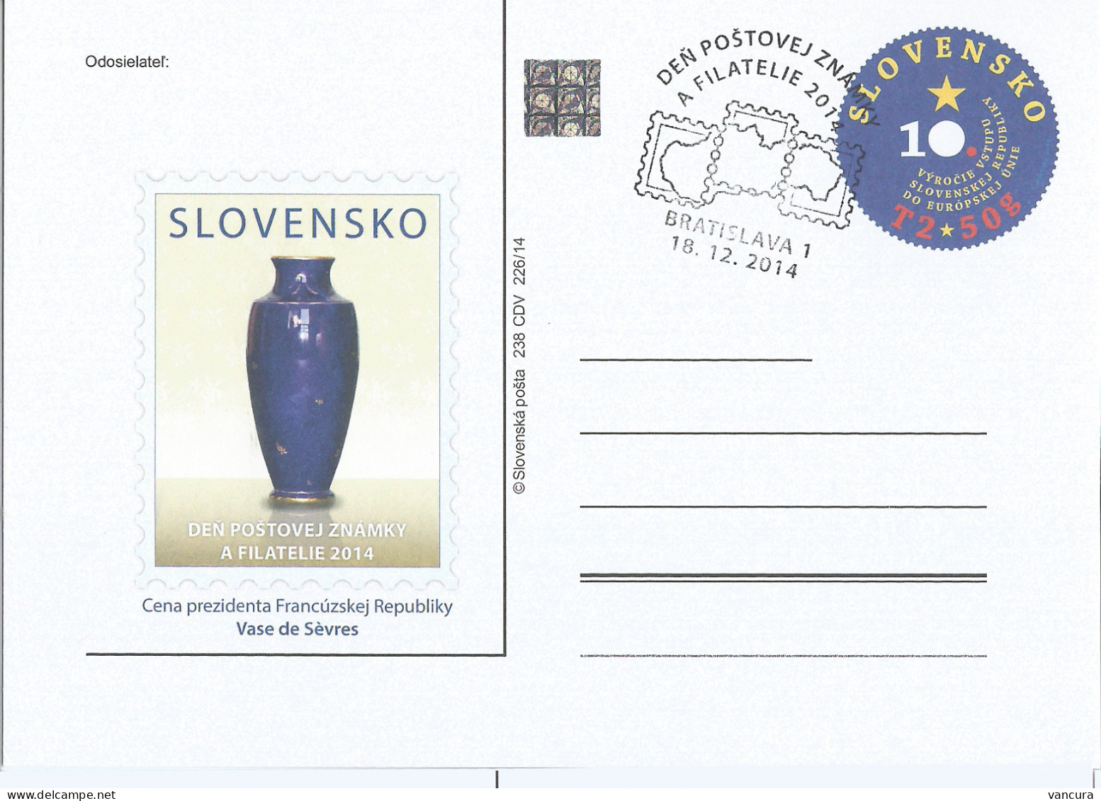 CDV 238 Slovakia Day Of The Stamp And Philately 2014 Sevres Vase - Porcelain