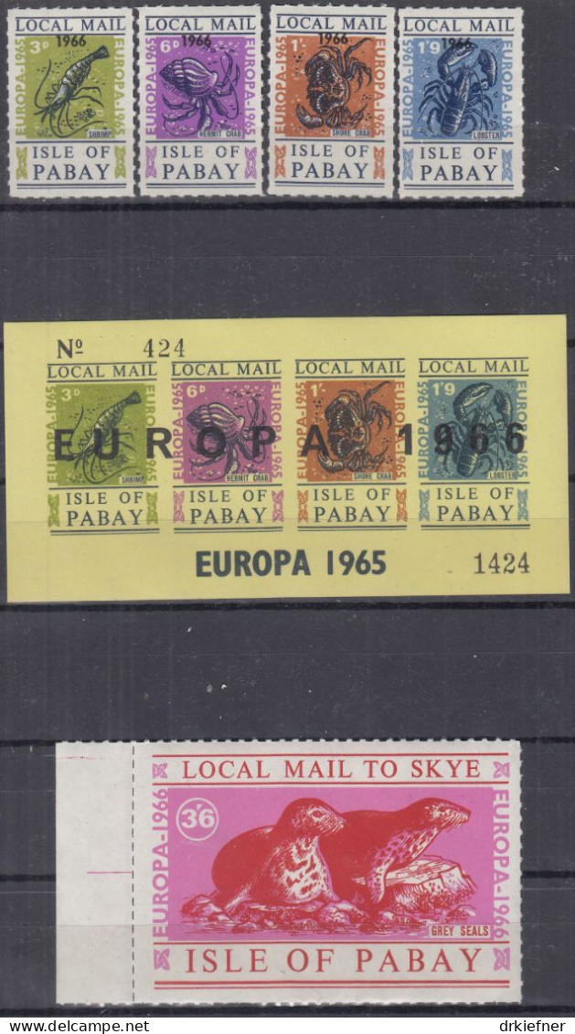 INSEL PABAY (Schottland), Nichtamtl. Briefmarken, 1 Block + 5 Marken, Postfrisch **, Europa 1966, Krebstiere, Robben - Scozia