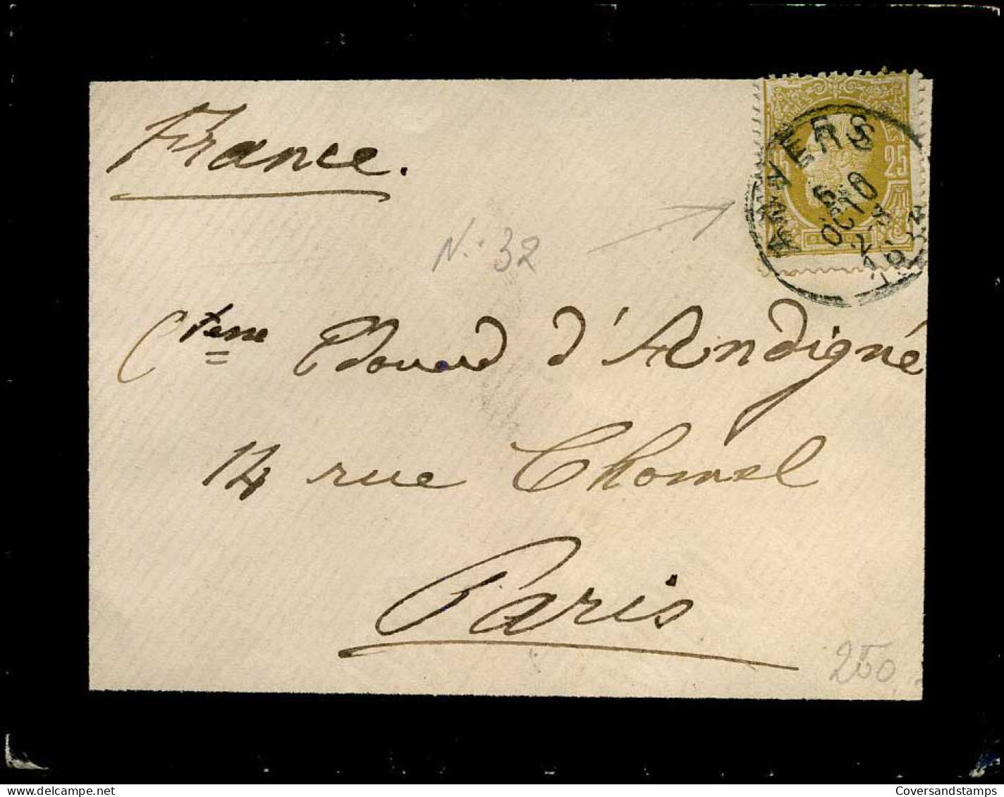 Cover To Paris, France - N°32 - 1869-1883 Léopold II