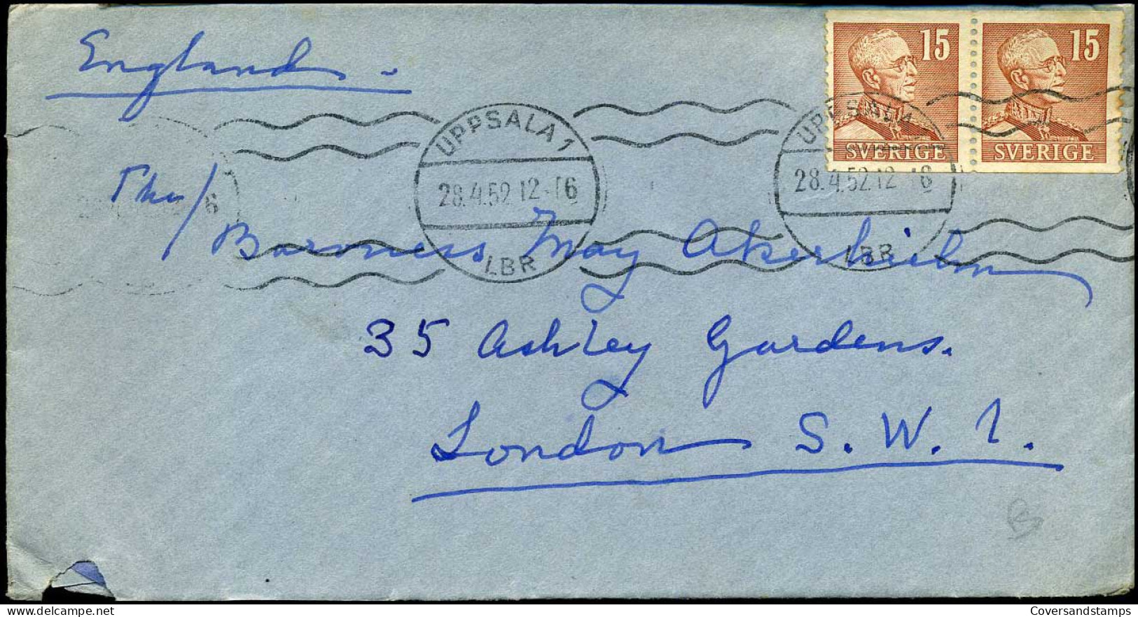 Cover From Uppsala To London, England - Lettres & Documents