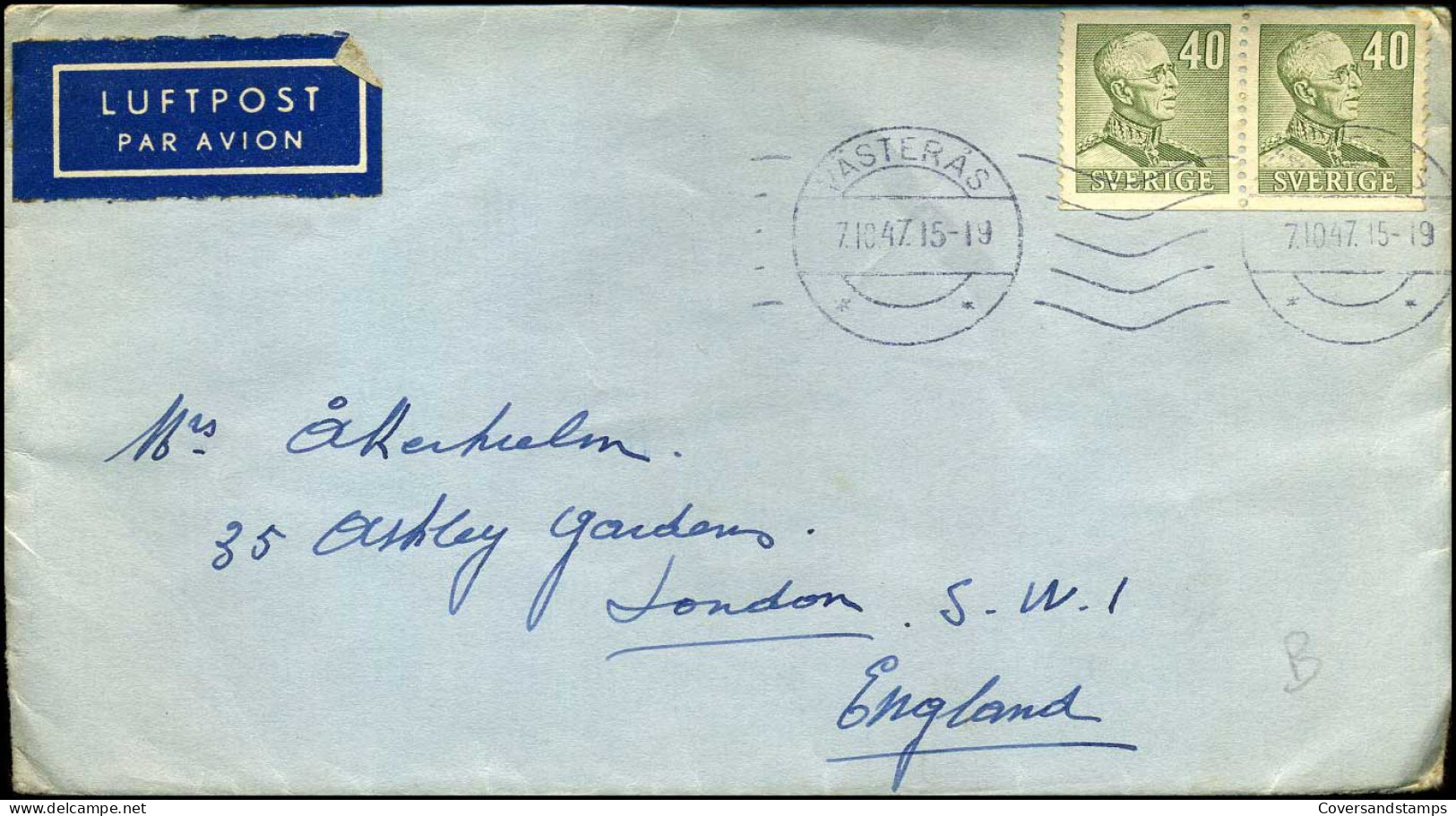 Cover FromVästeras To London, England - Lettres & Documents