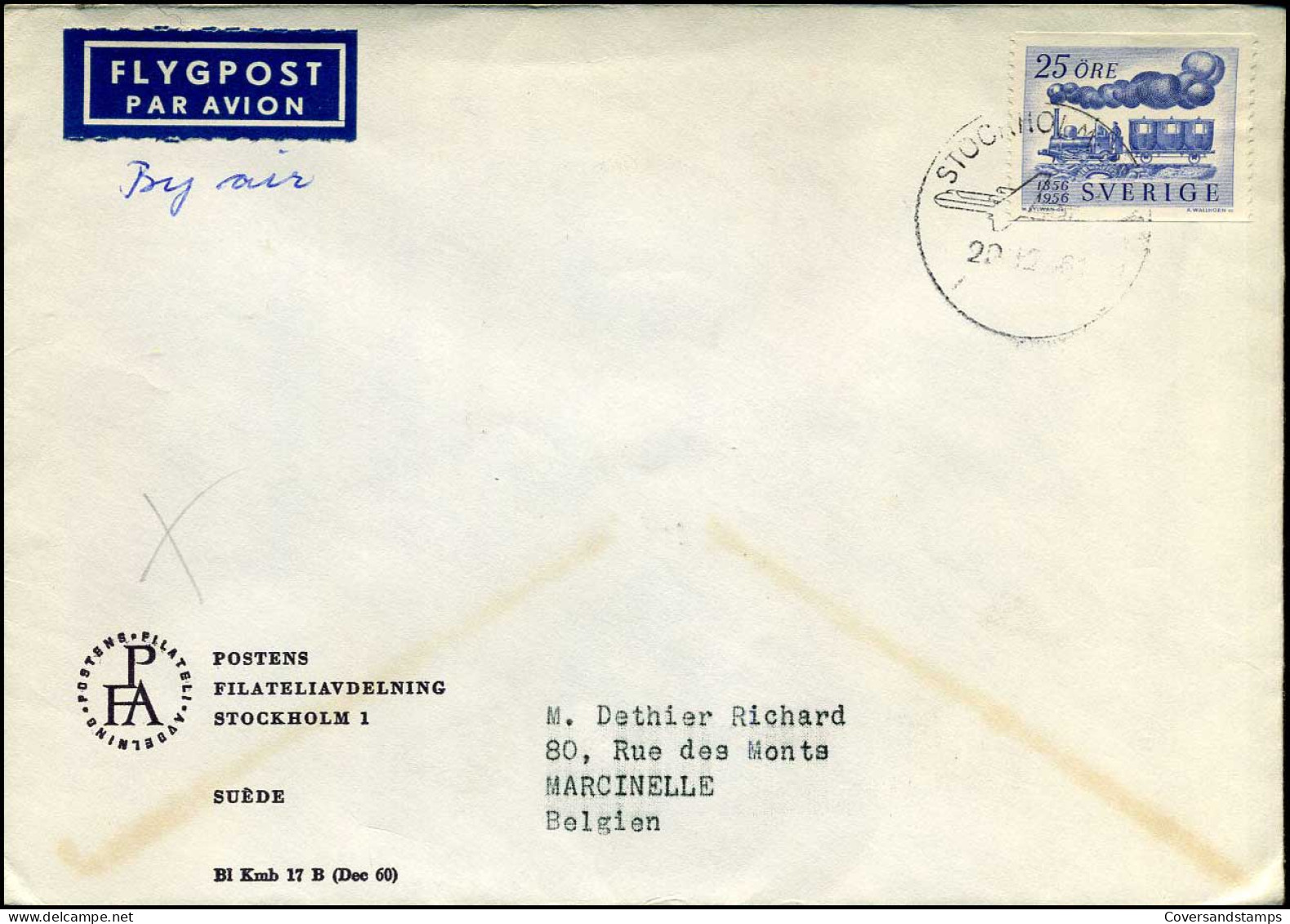 Cover From Stockholm To Marcinelle, Belgium - Cartas & Documentos