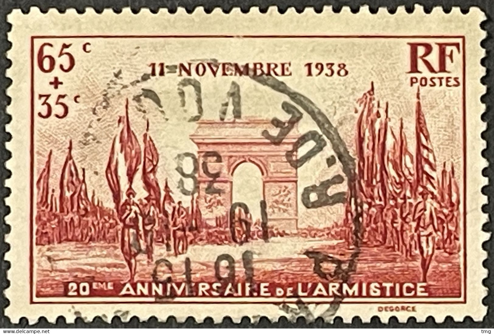 YT 403 ° 1938 20e Anniversaire De La Victoire 65+35 Défilé Arc De Triomphe (côte 4,5 €) France – Aff - Gebruikt