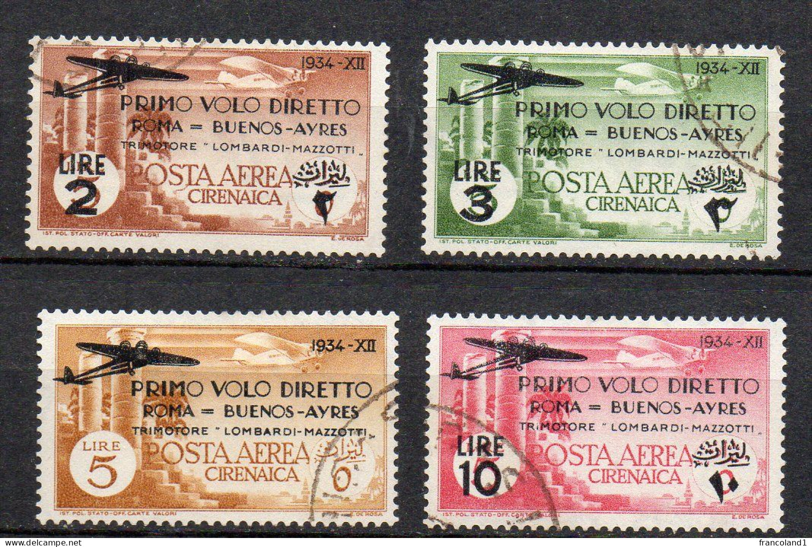 1934 Cirenaica  Roma Buenos-Ayres Posta Aerea A 20 - 23 Completa Timbrato Used - Cirenaica