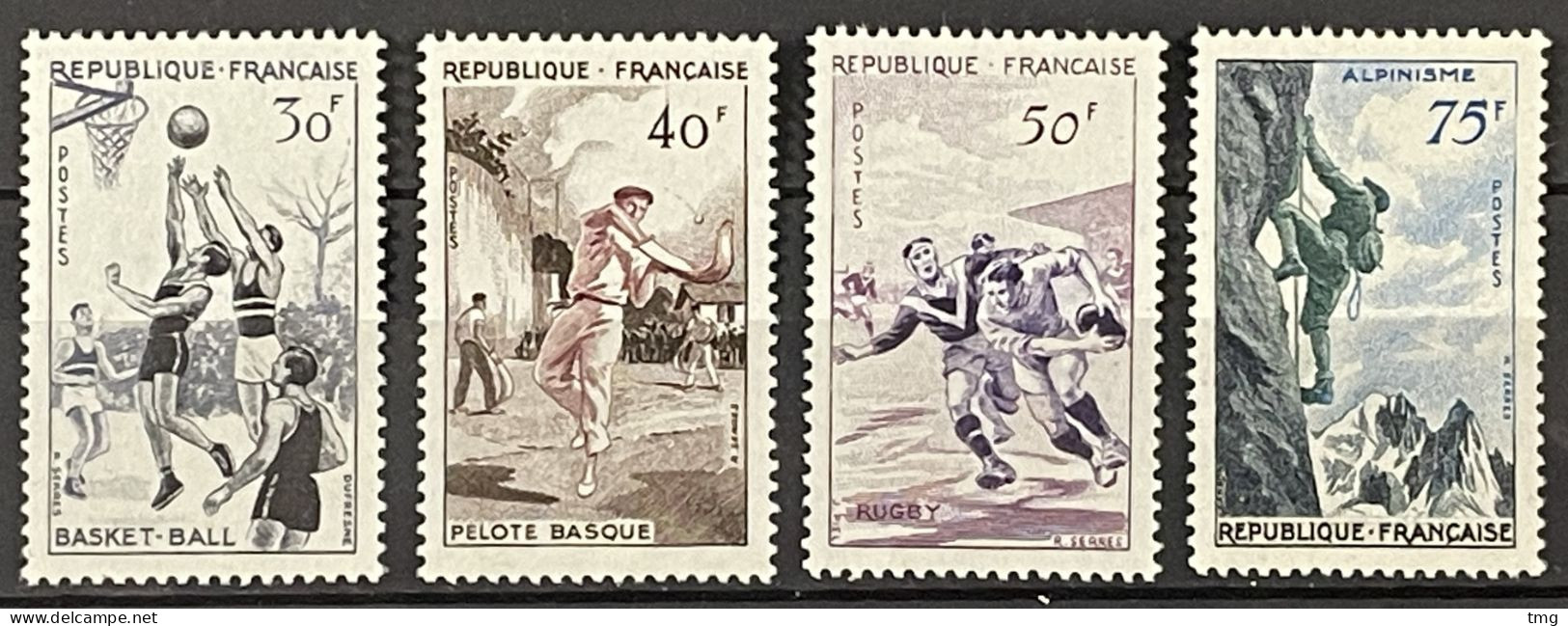 YT 1072 à 1075 ** MNH 1956 Série Sportive Basket Pelote Rugby Alpinisme (côte 25 €) France – Aff - Nuovi