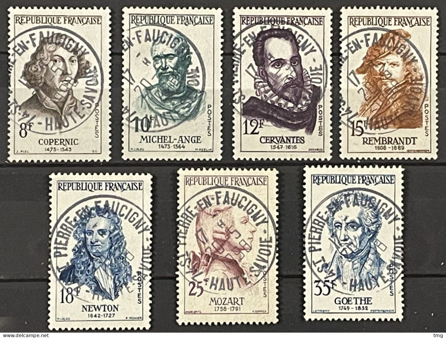 YT 1132 à 1138 ° Obl 1957 Copernic Michelange Cervantes Rembrandt Newton Mozart Goethe (côte 6,5€) France – Aff - Used Stamps