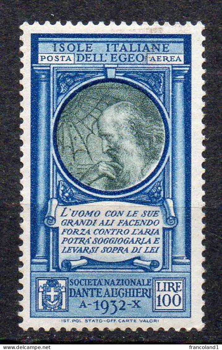 Egeo 1932 Posta Aerea Dante N. 21 MLH* Sassone 30 Euro; - Egeo